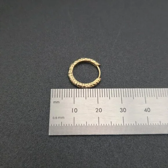 Gold Over Sterling Silver Small Textured Hoop Earrings A7027 - Picture 5 of 6